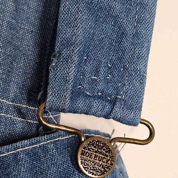 70s-80s Roebucks Blue‎ Denim Overalls Straps Utility Workwear Men's L - Picture 8 of 15